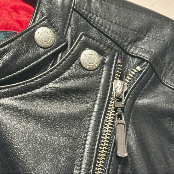 RALPH Ralph Lauren Genuine Leather Black Moto Jacket Quilted Red Lining Medium - Picture 8 of 16